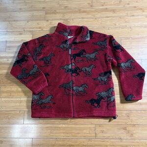 Vintage 90s Red Horse Pattern Fleece Jacket